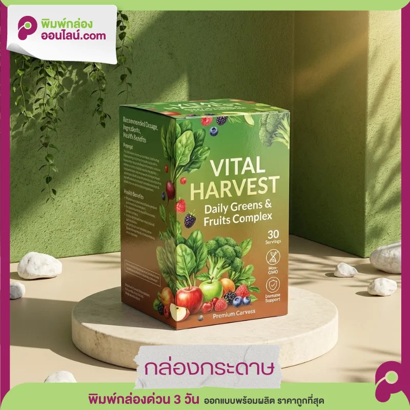 กล่องอาหารเสริม Vital Harvest Daily ลายผักและผลไม้สดใส